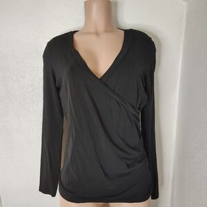 Banana Republic Black Long Sleeve Wrap Front Top Size Large